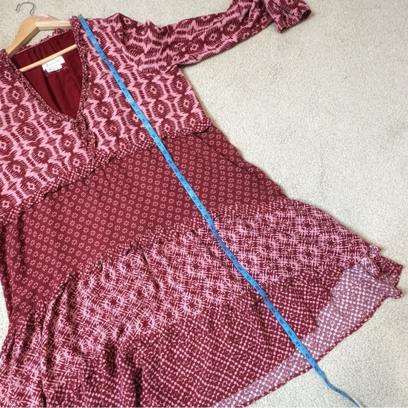Anthropologie Dress Long Sleeve Tiered Skirt V-Neck Mini Knee Length Loose Fit L - Picture 13 of 15